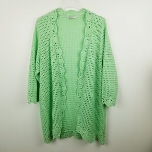 Liz Claiborne Lime Green Crochet Knit Open Front Sweater